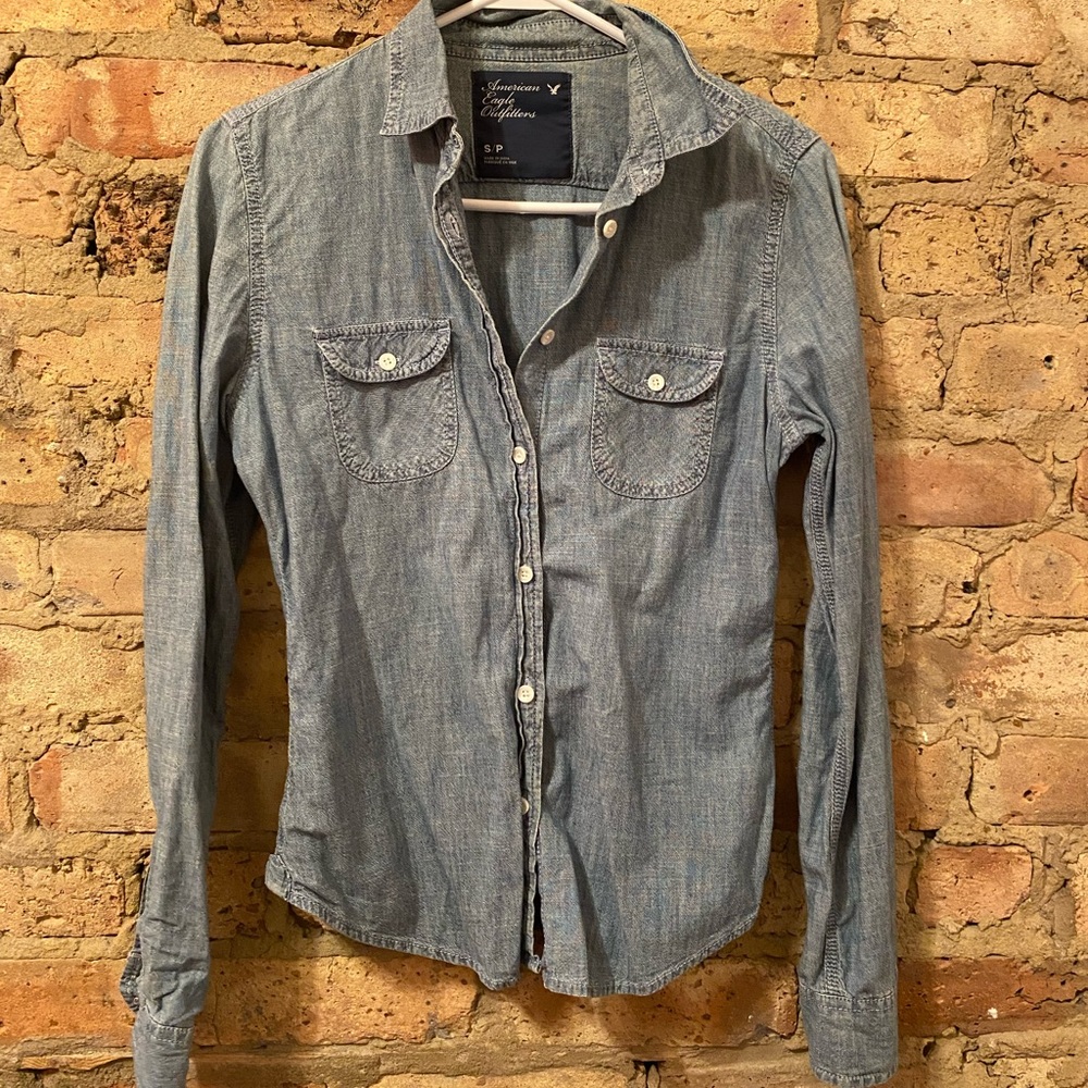 Jean Material Button-up Top